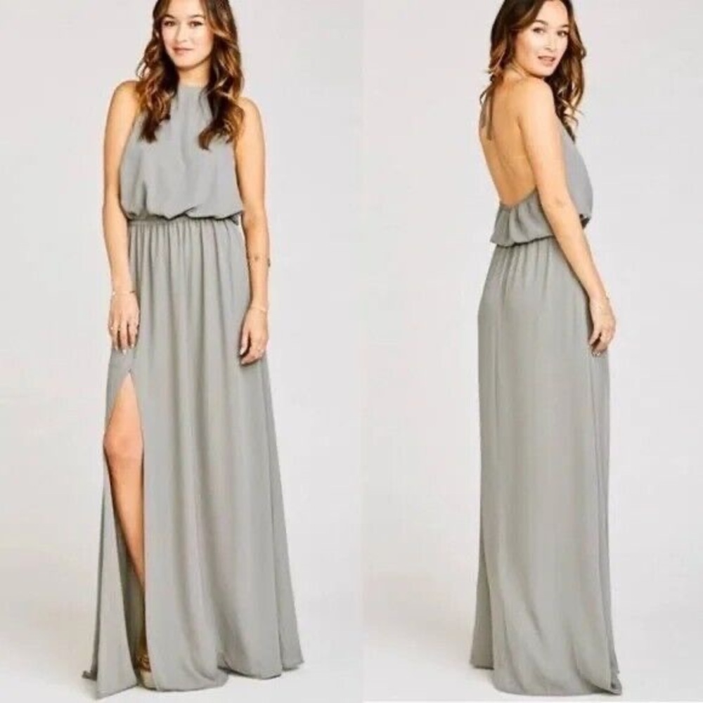 Show Me Your Mumu XL Dusty Blue Halter Maxi Dress with Slit ā Bridesmaid Ready